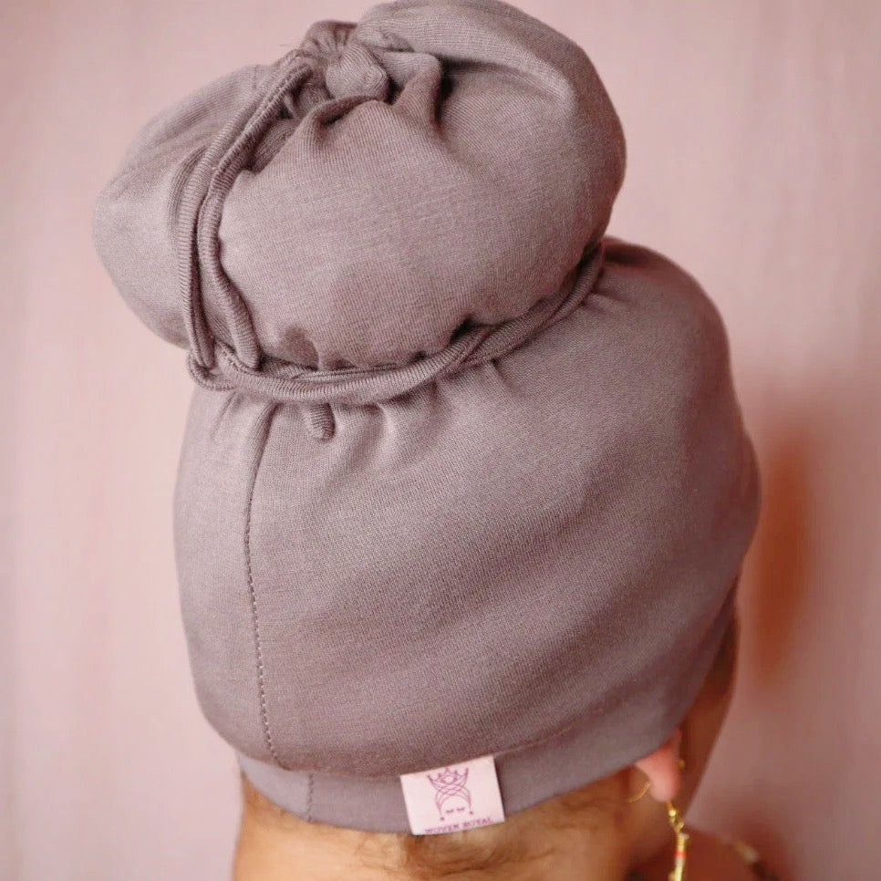 Taupe Anacaona Afrona - Satin lined hat - Curly Hair products - Hat for curly hair - replace your bonnets, head wraps and satin pillow with the Afrona.