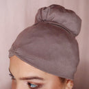 Taupe Anacaona Afrona - Satin lined hat - Curly Hair products - Hat for curly hair - replace your bonnets, head wraps and satin pillow with the Afrona.